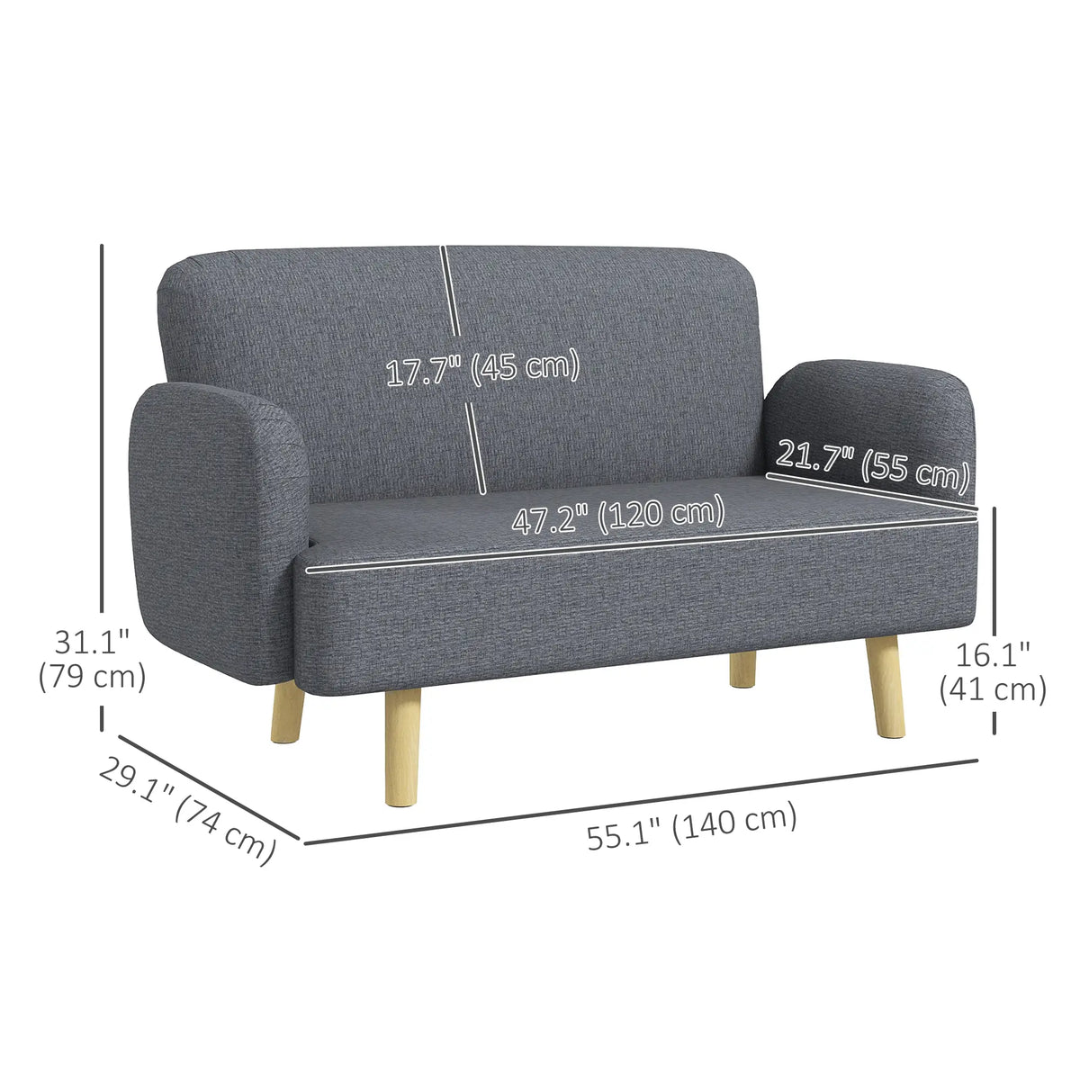 Velvet Fabric 2 Seater Sofa, Small Loveseat 8.3" Thick, Grey 2-Seater Sofas at Gallery Canada
