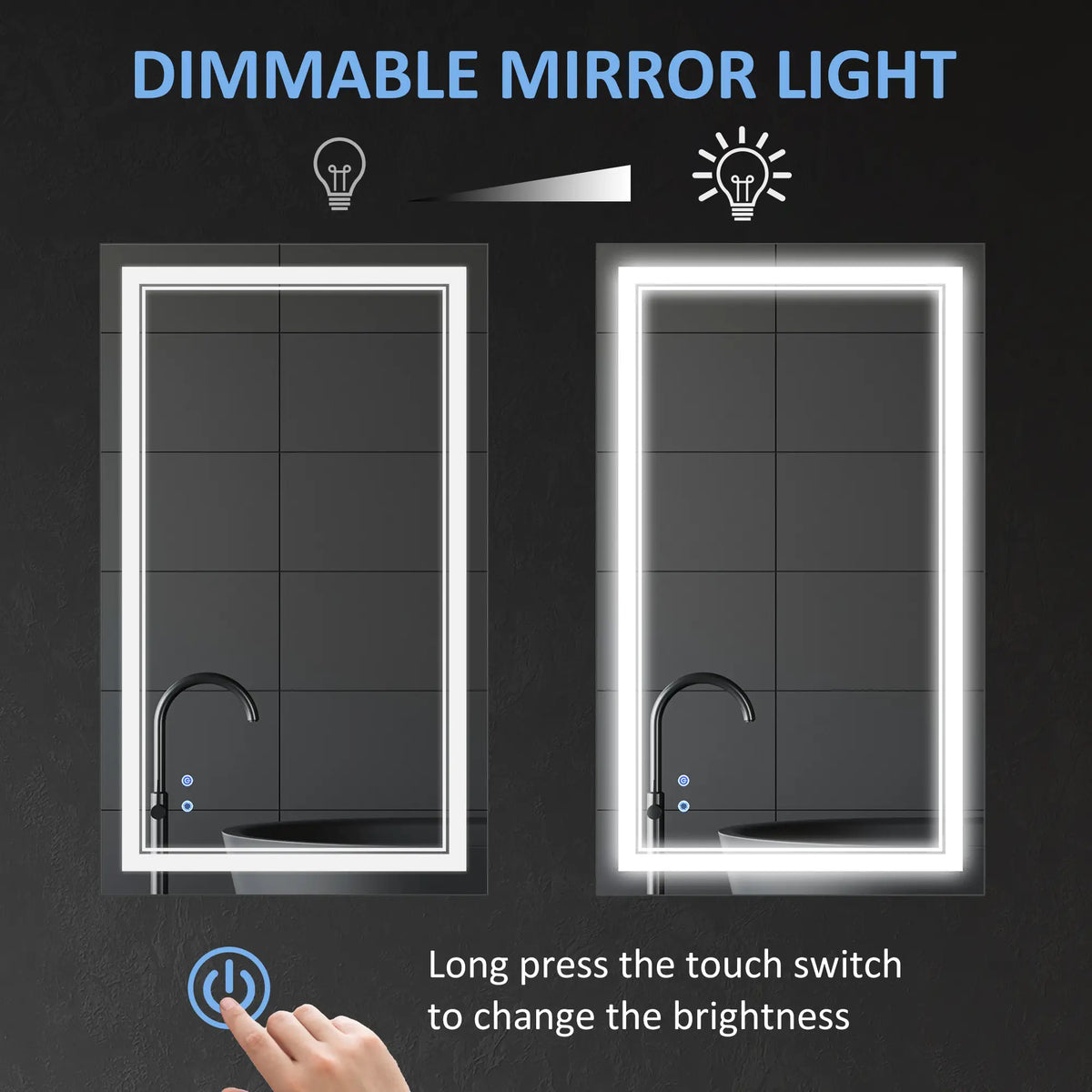40" x 24" LED Bathroom Mirror, Dimmable, 3 Color, Touch Control, Color Wall Mirrors at Gallery Canada
