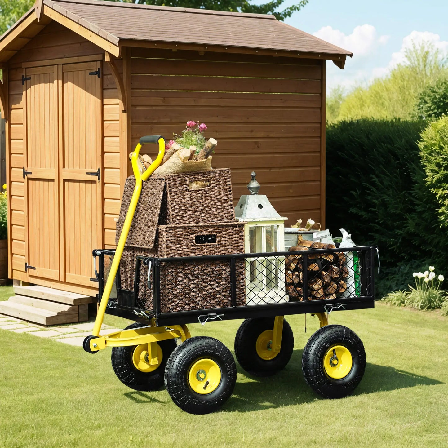Steel Garden Cart, Utility Wagon, Removable Sides, 10" Wheels, 440lbs Capacity Folding Garden Carts at Gallery Canada