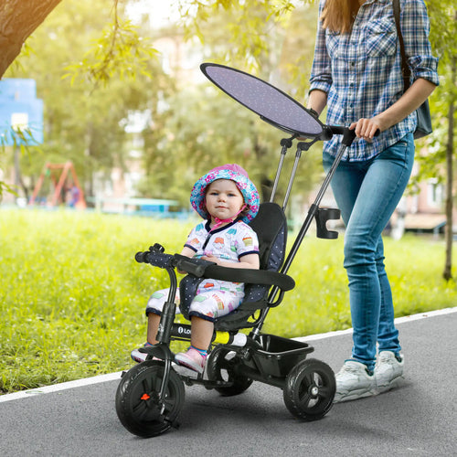 6 in 1 Kids Tricycle, Removable Handlebar, Canopy, Navy Blue