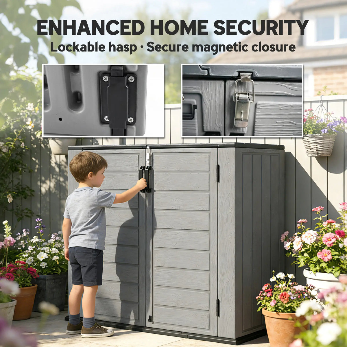 33 Cu.ft Plastic Outdoor Storage Shed, Lockable Doors, Light Grey