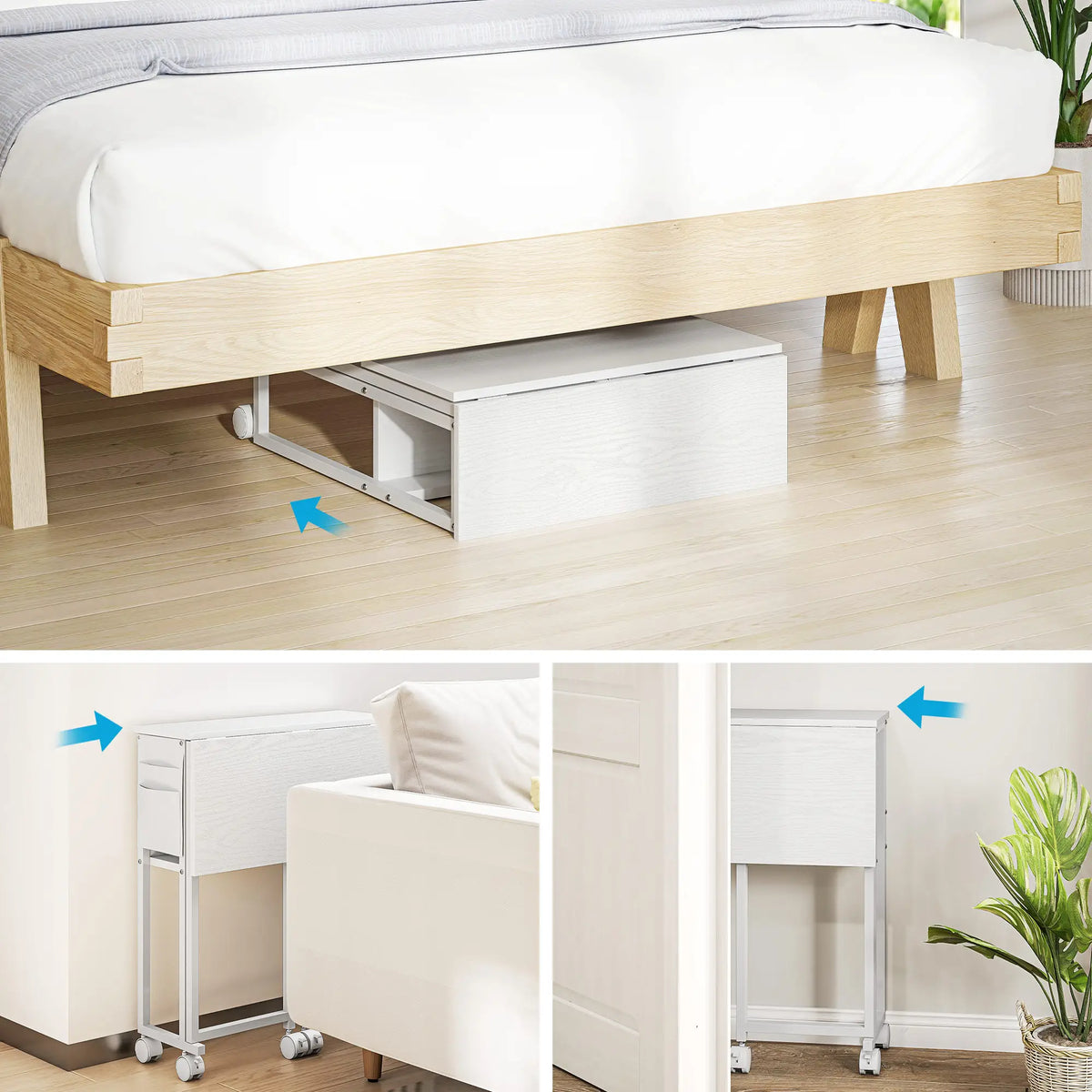 Folding Computer Desk with Storage Bag Shelf and Wheels White, White Writing Desks at Gallery Canada
