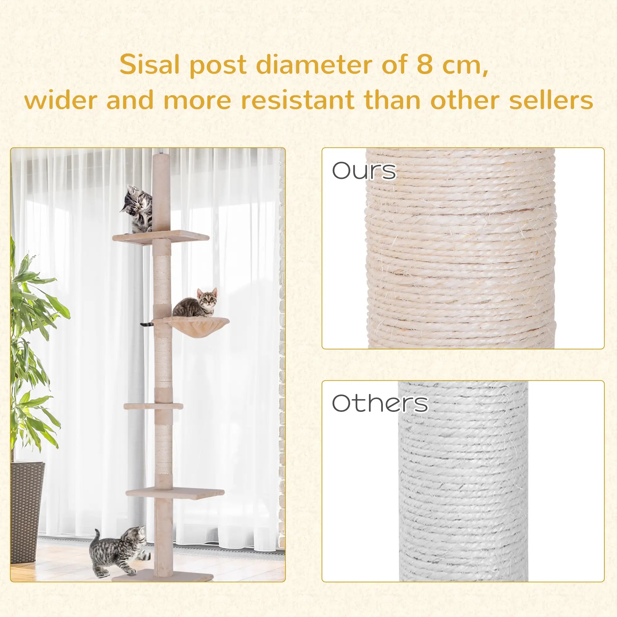 8.5ft Cat Climbing Tree, 5-Tier Kitty Activity Center, Scratching Post, Beige Floor to Ceiling Cat Trees at Gallery Canada