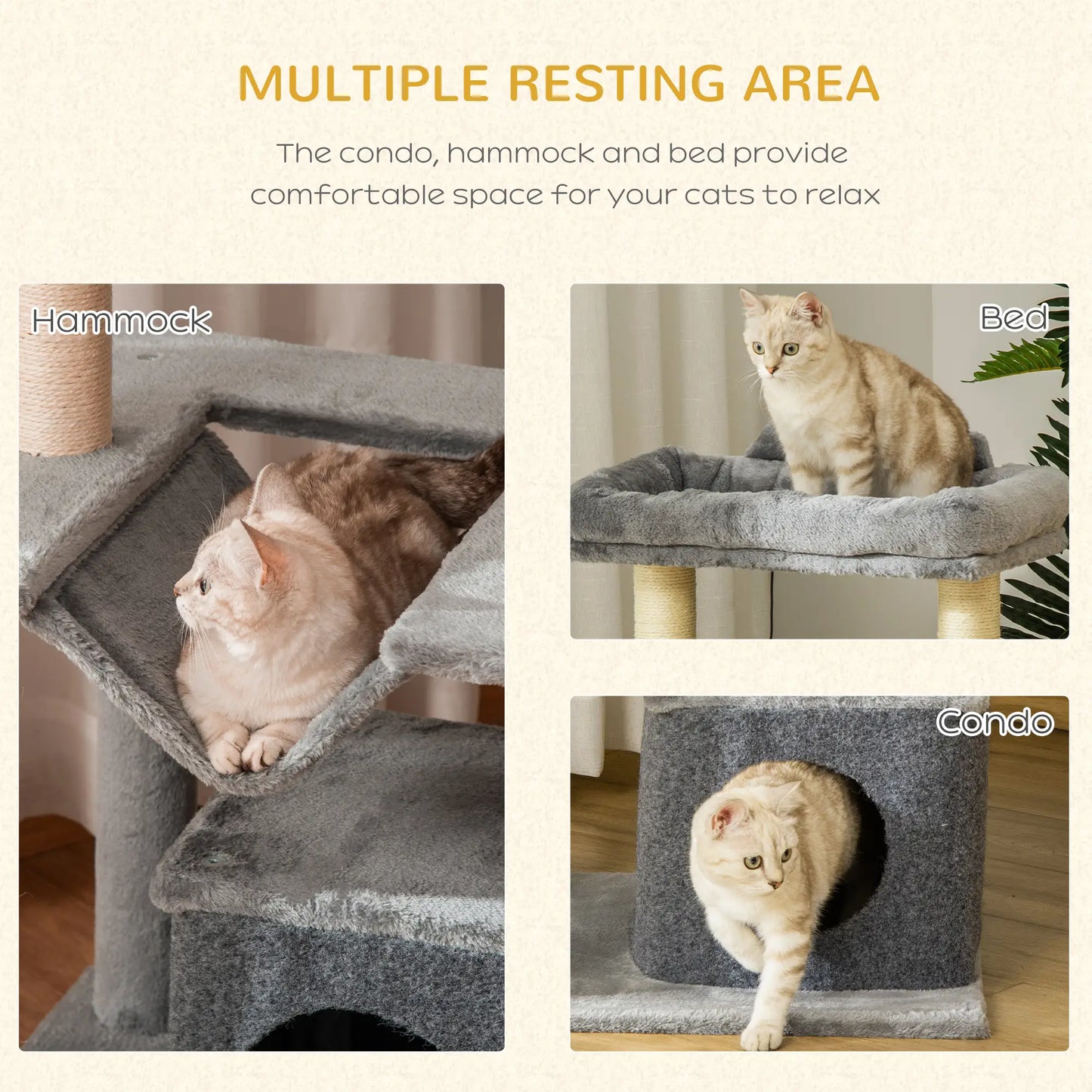 39.25'' Cat Tree Tower, Multi-Level Kitten House, Scratching Post, Gray Cat Posts at Gallery Canada