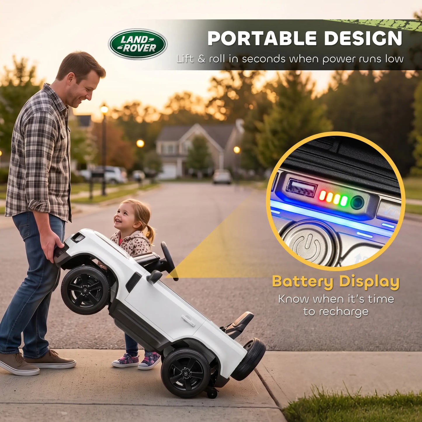 12V Licensed Land Rover Ride-On Car, Remote, White Electric Toy Cars at Gallery Canada