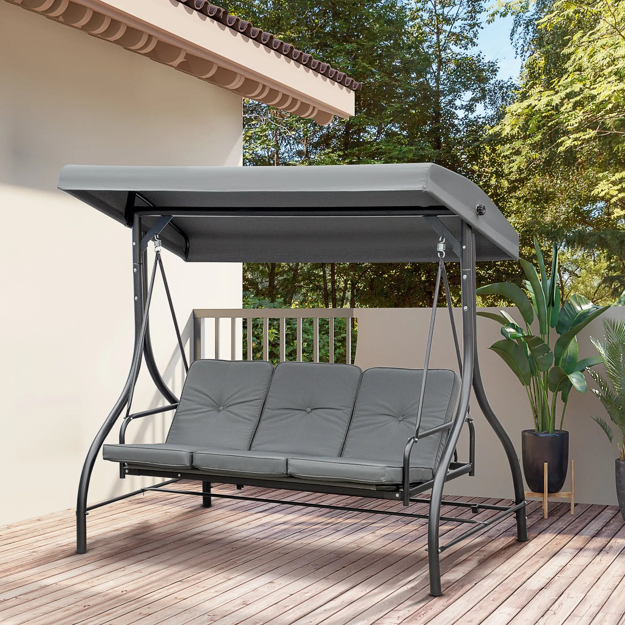 Patio Swing Bed With Canopy, 3 Seater, Dark Grey Porch Swings with Canopy at Gallery Canada