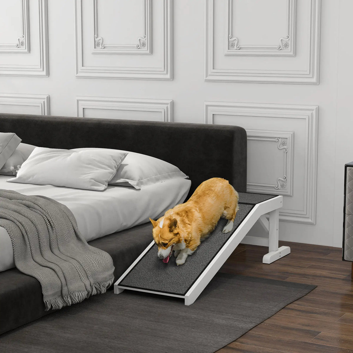 Pet Ramp, Dog Cat Bed Steps, Non-Slip Carpet, 49"L x 16"W x 14"H, White Grey Dog Stairs at Gallery Canada