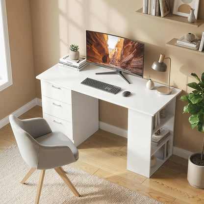 47" Writing Desk With 3-Tier Shelves, 3 Drawers, White Writing Desks at Gallery Canada