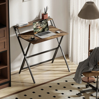32" Foldable Computer Desk, Monitor Shelf, Rustic Brown Writing Desks at Gallery Canada