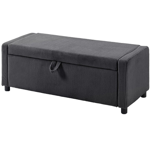 Upholstered Corduroy Storage Ottoman, Dark Grey