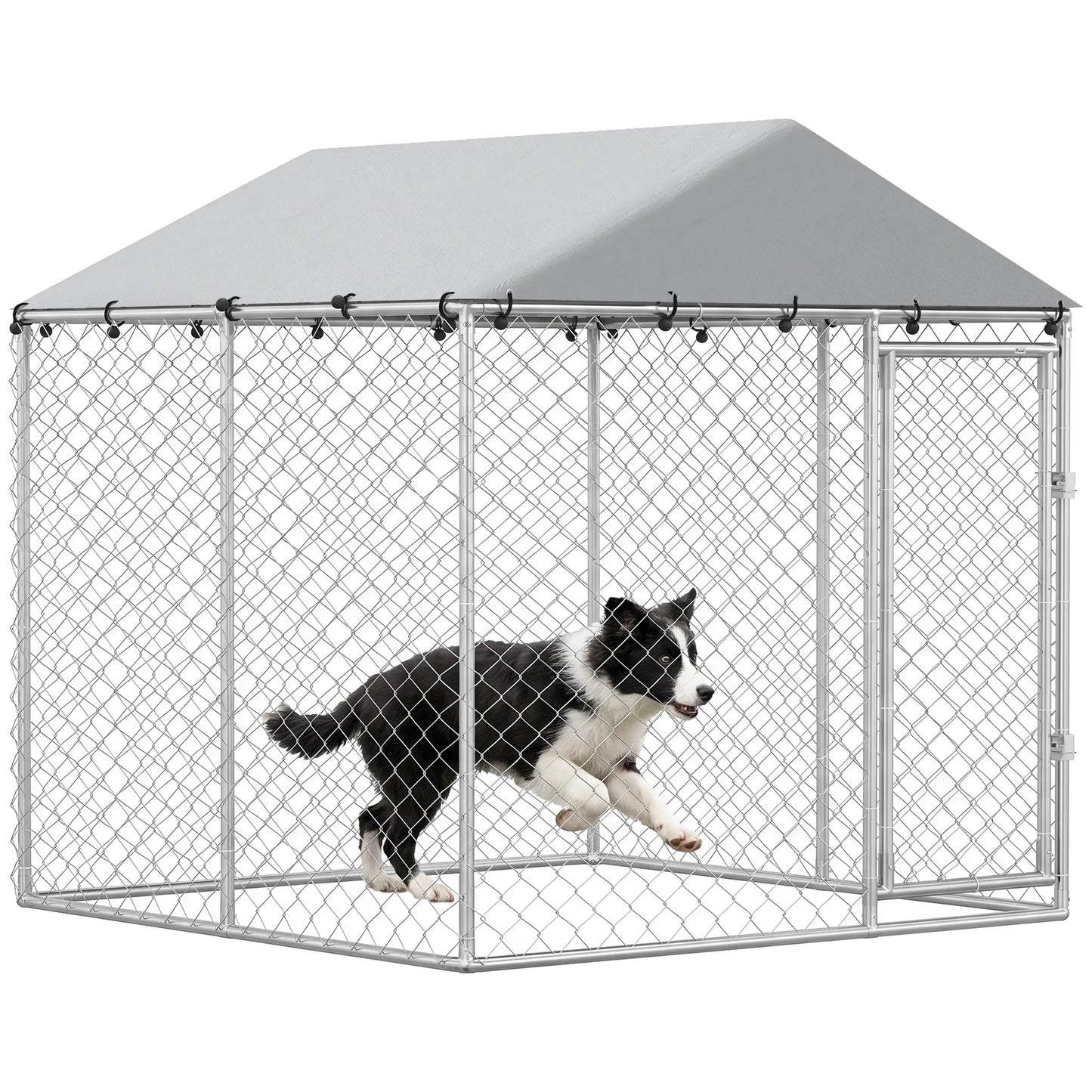 6.6' x 6.6' x 6.6' Outdoor Dog Kennel Heavy Duty Galvanized Steel with UV-resistant Roof, Silver Dog Kennels at Gallery Canada