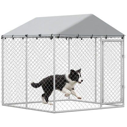 6.6' x 6.6' x 6.6' Outdoor Dog Kennel Heavy Duty Galvanized Steel with UV-resistant Roof, Silver Dog Kennels at Gallery Canada
