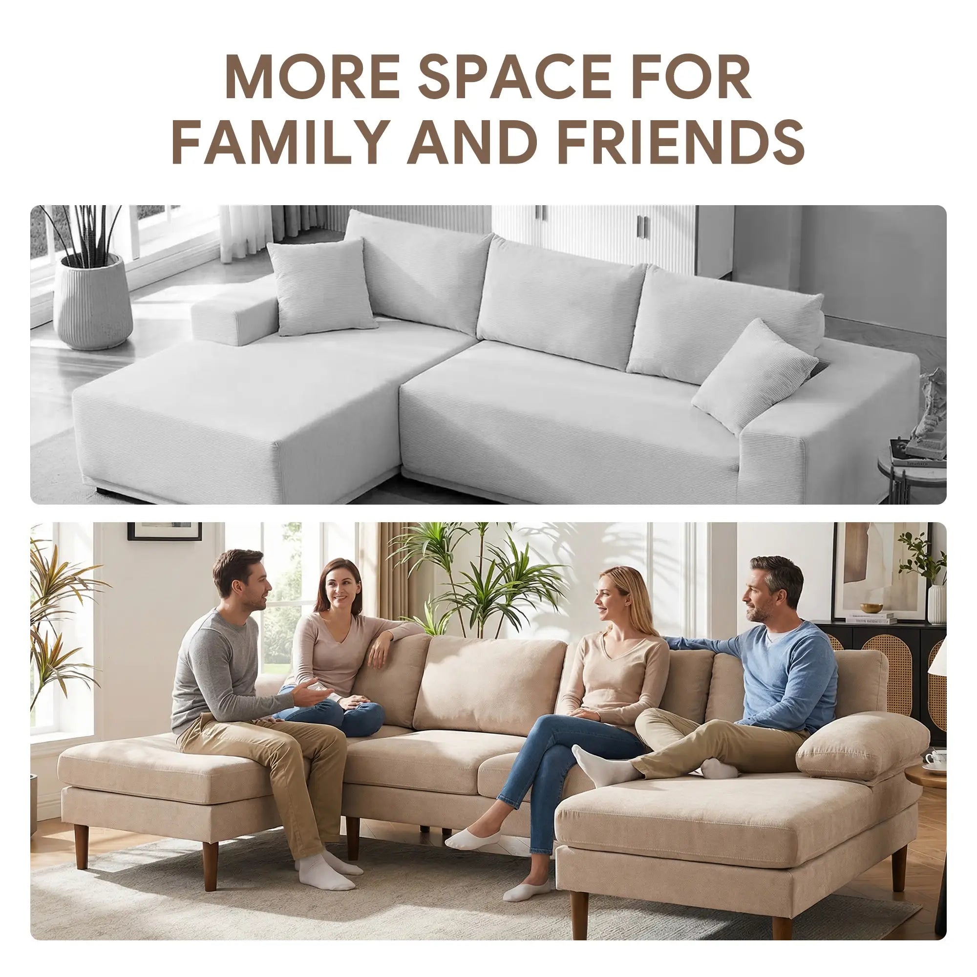 U Shape Couch, Double Chaise Lounge, 4 Seater Sofa, Wooden Legs, Beige Sofas & Reclining Chairs at Gallery Canada