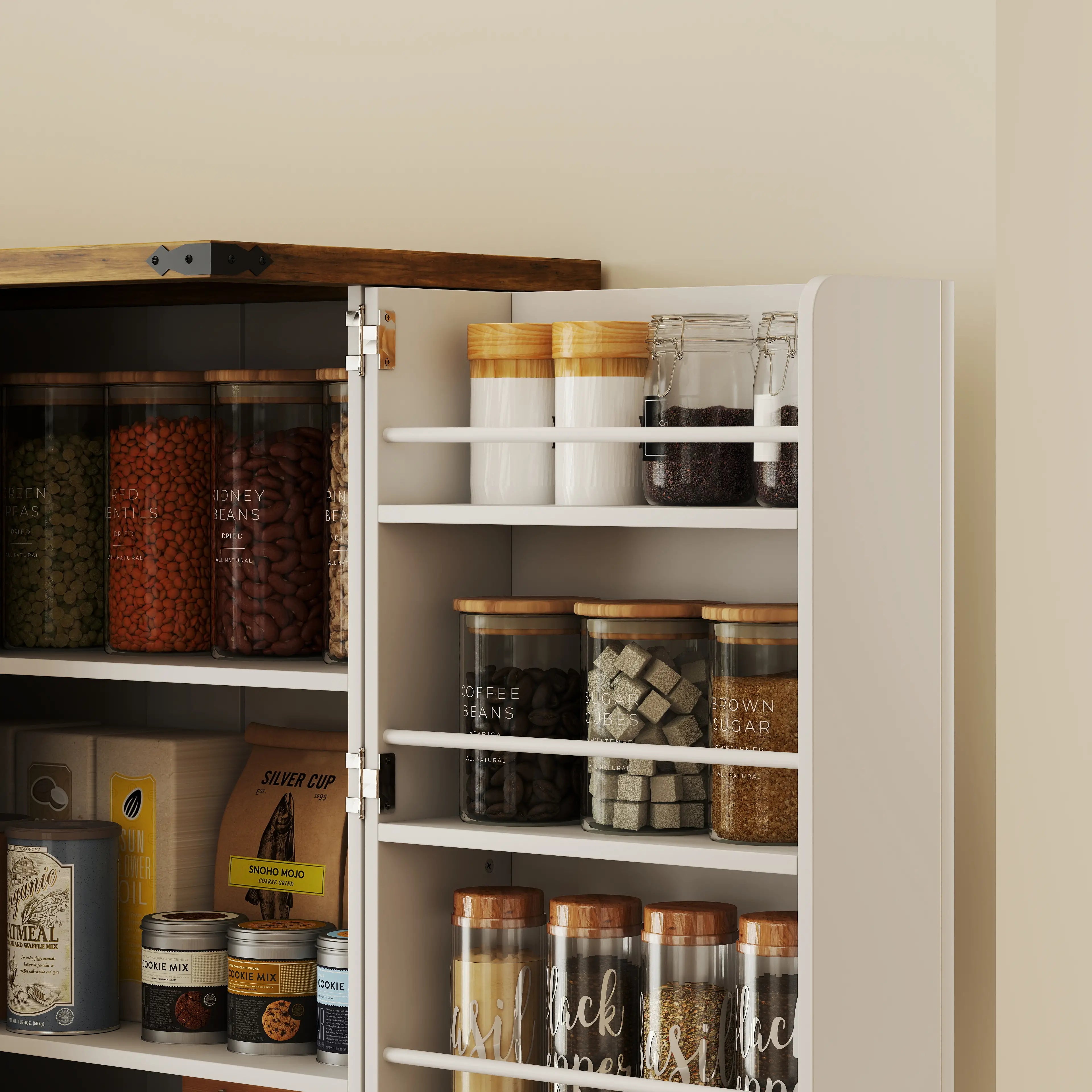 72 Inch Kitchen Pantry Cabinet, Farmhouse Storage with 4 Doors, Drawer, White Kitchen Pantry Cabinets at Gallery Canada