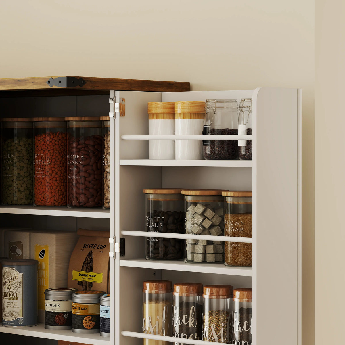 72 Inch Kitchen Pantry Cabinet, Farmhouse Storage with 4 Doors, Drawer, White Kitchen Pantry Cabinets at Gallery Canada