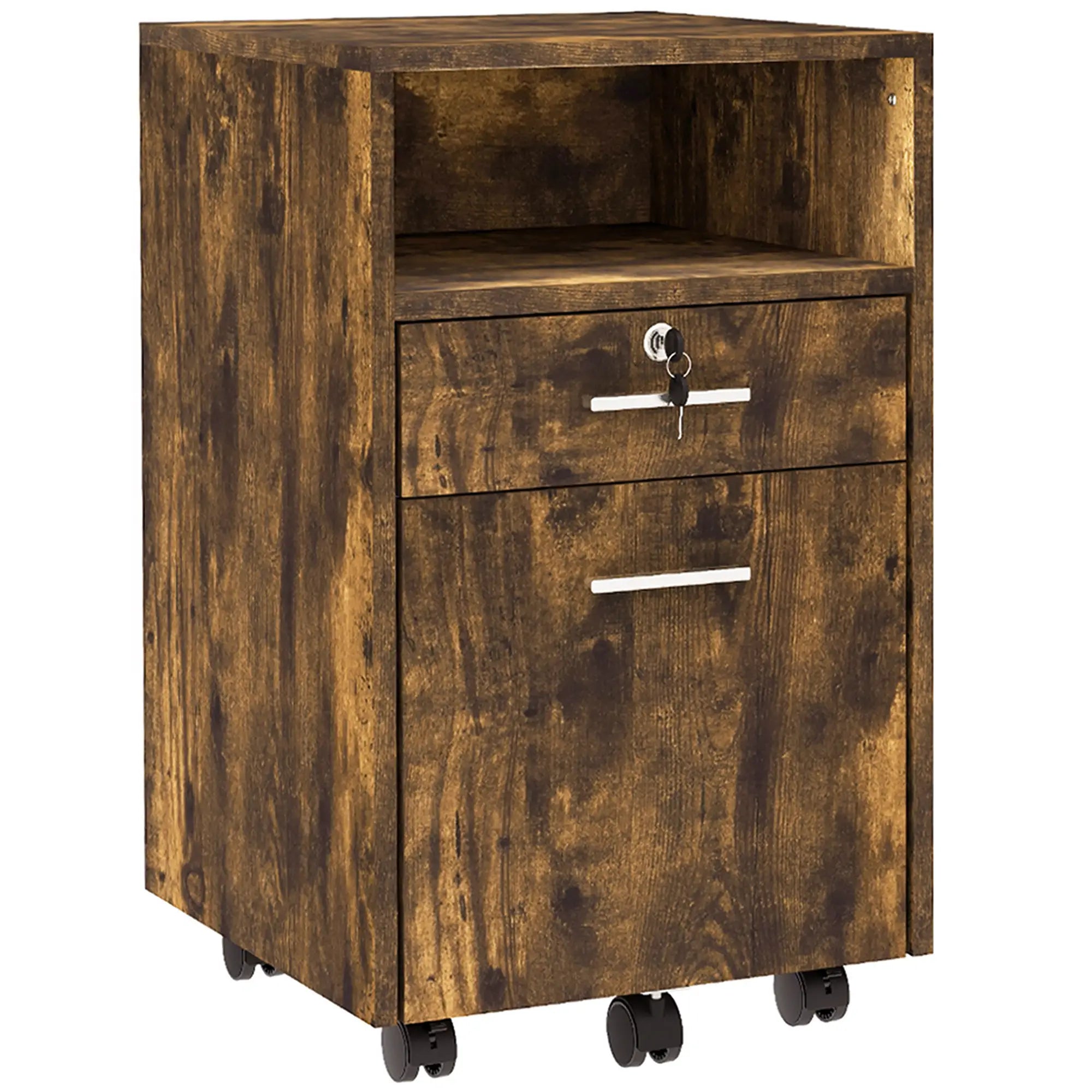 Small 2-Drawer Filing Cabinet, Lockable, on Wheels, Rustic Brown Office Cabinets & Cupboards Rustic Brown at Gallery Canada