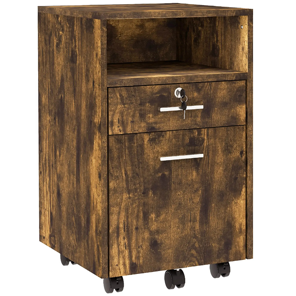 Small 2-Drawer Filing Cabinet, Lockable, on Wheels, Rustic Brown Office Cabinets & Cupboards Rustic Brown at Gallery Canada