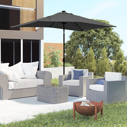 6' x 10' Rectangular Patio Umbrella, 22 LED Solar Lights, Tilt, Crank, Dark Grey Sun Umbrellas at Gallery Canada