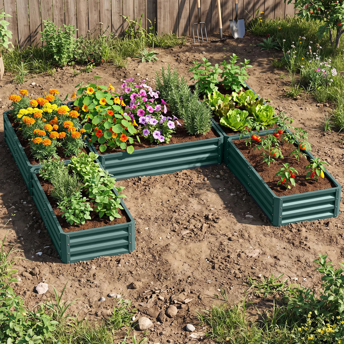 Steel Raised Garden Bed, Set of 5, 8x8x1ft, Green Galvanized Planter Boxes at Gallery Canada