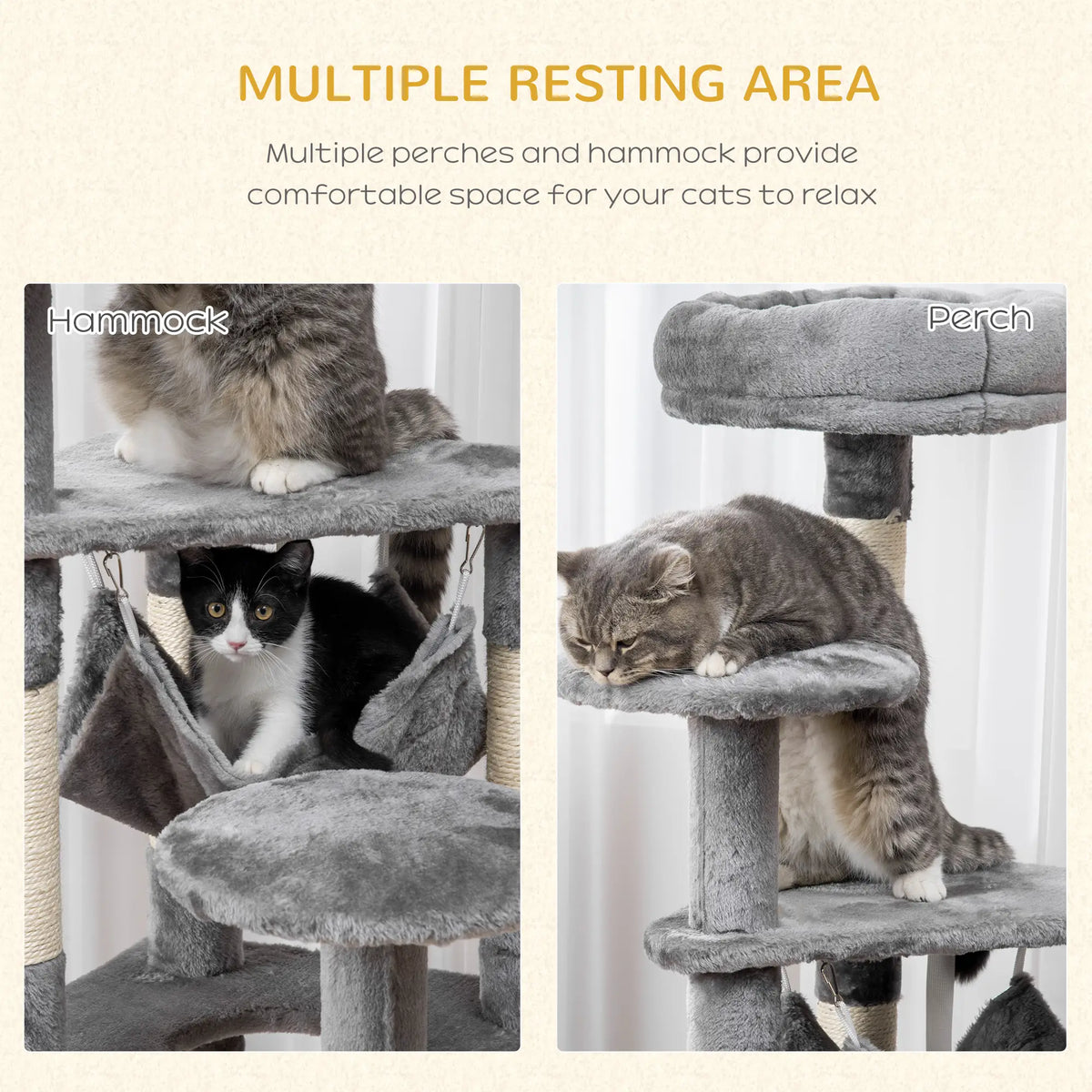 52" Multi-Level Cat Tree Tower, Kitten Scratcher, Hammock, Grey Cat Towers at Gallery Canada