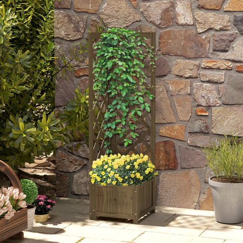 Raised Garden Bed Wood Planter With Trellis, 16