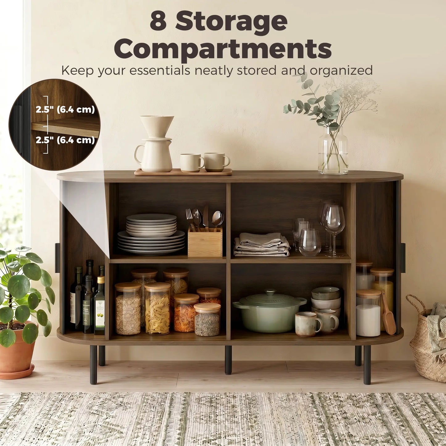 Fluted Sideboard Buffet Cabinet, 55", Black Storage Cabinets at Gallery Canada
