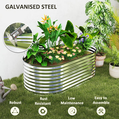 5 x 2.5 x 2ft Galvanized Raised Garden Bed, Oval Planter Box, Silver