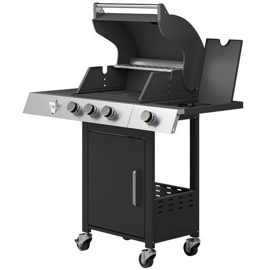 3 Burner Propane Gas Grill, 36,000 BTU, Cast Iron Grates, Wheels, Warming Rack