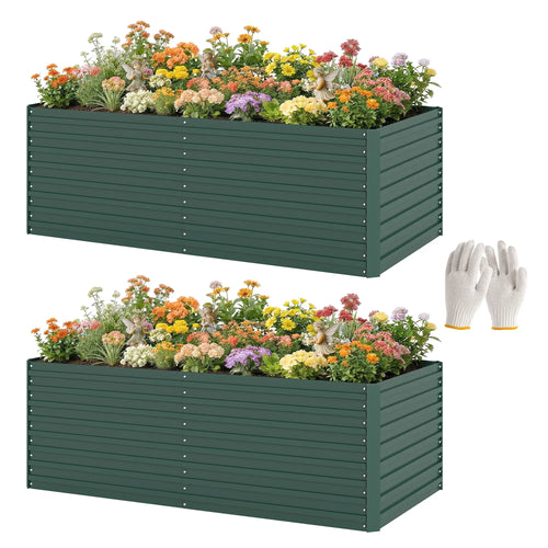 Set Of 2 Galvanised Raised Garden Bed, 6 x 3 x 2 ft, Green
