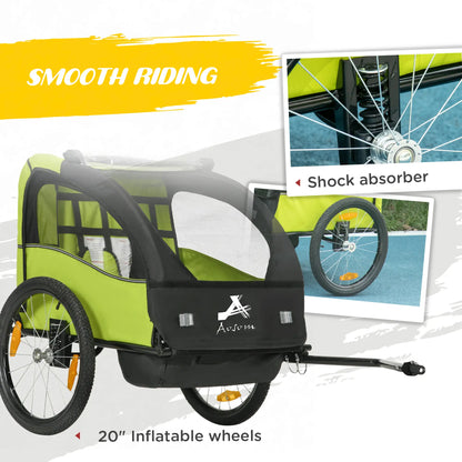 2 Seat Bike Trailer, Kids Stroller, 20" Wheels, Green Kids Bike Trailers at Gallery Canada