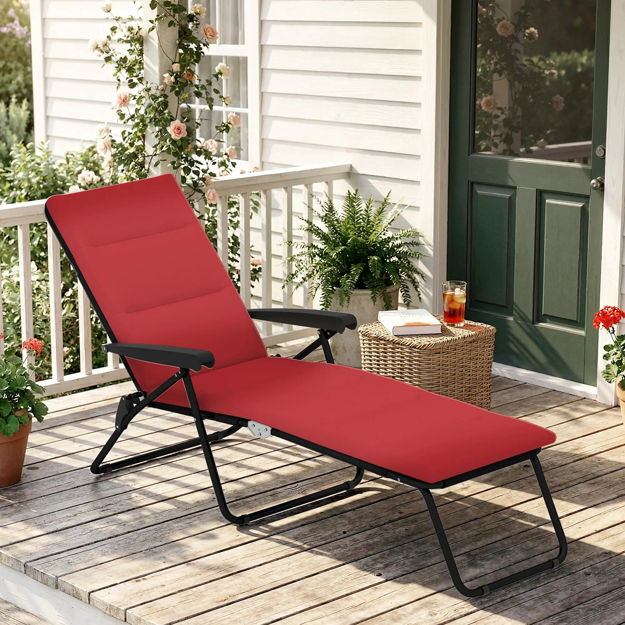 Foldable Reclining Patio Lounge Chair, 6-Position Adjustable, Wine Red Lounger Chairs at Gallery Canada