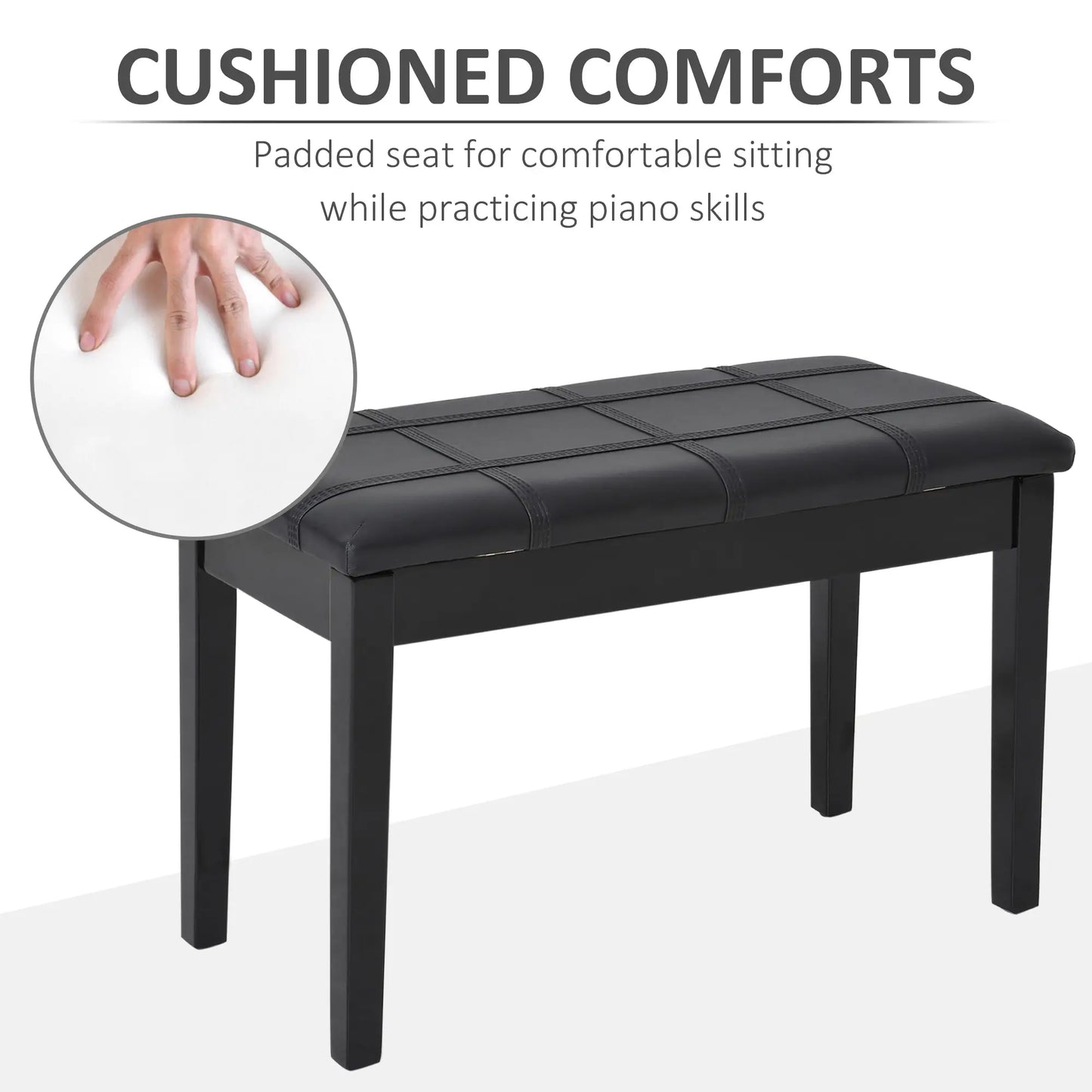 Classic Piano Bench, PU Leather, Rubber Wood Legs, Black Piano Benches at Gallery Canada