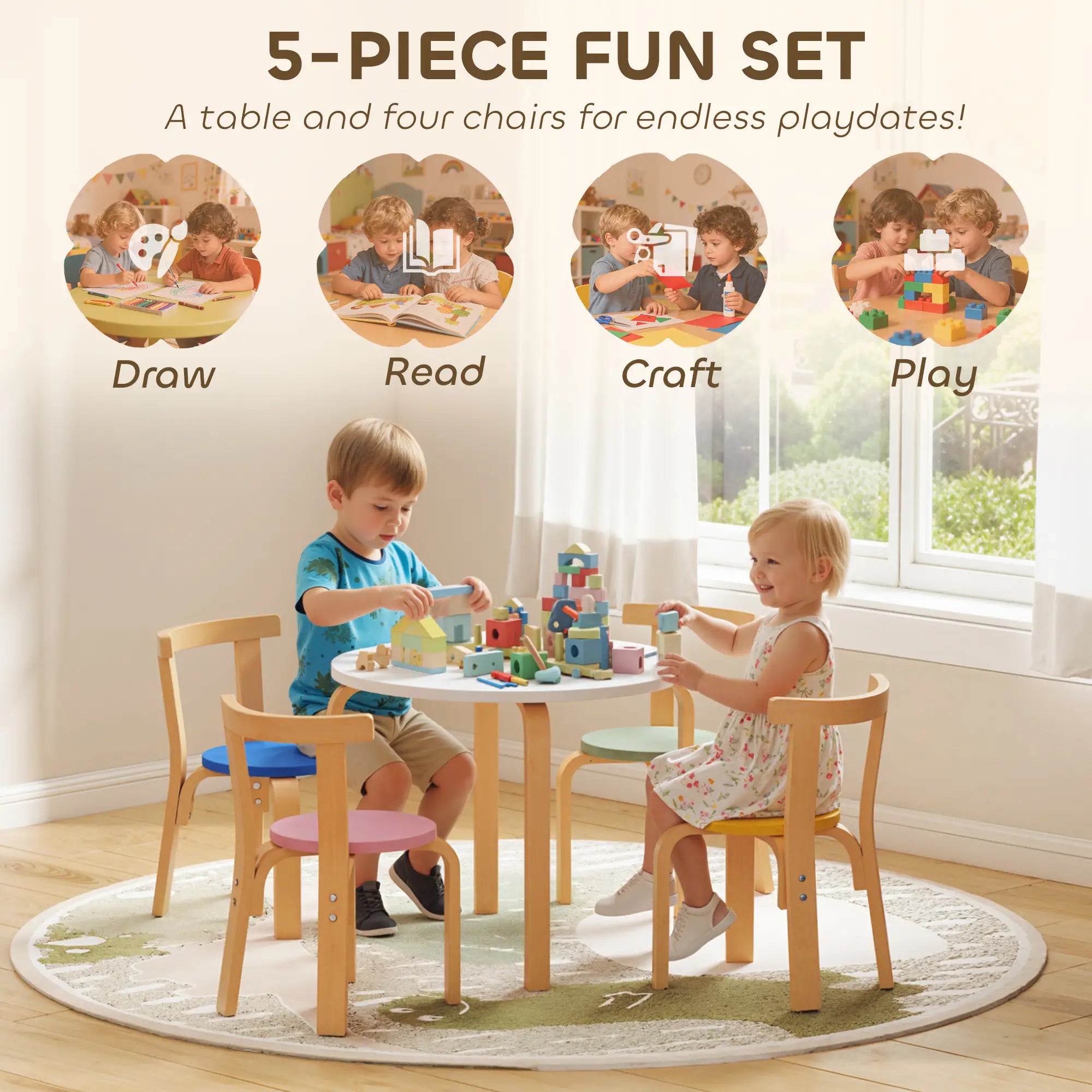 Wooden Kids Table and Chairs Set, for 3-8 Years, Multi-Coloured Kids Table Sets at Gallery Canada