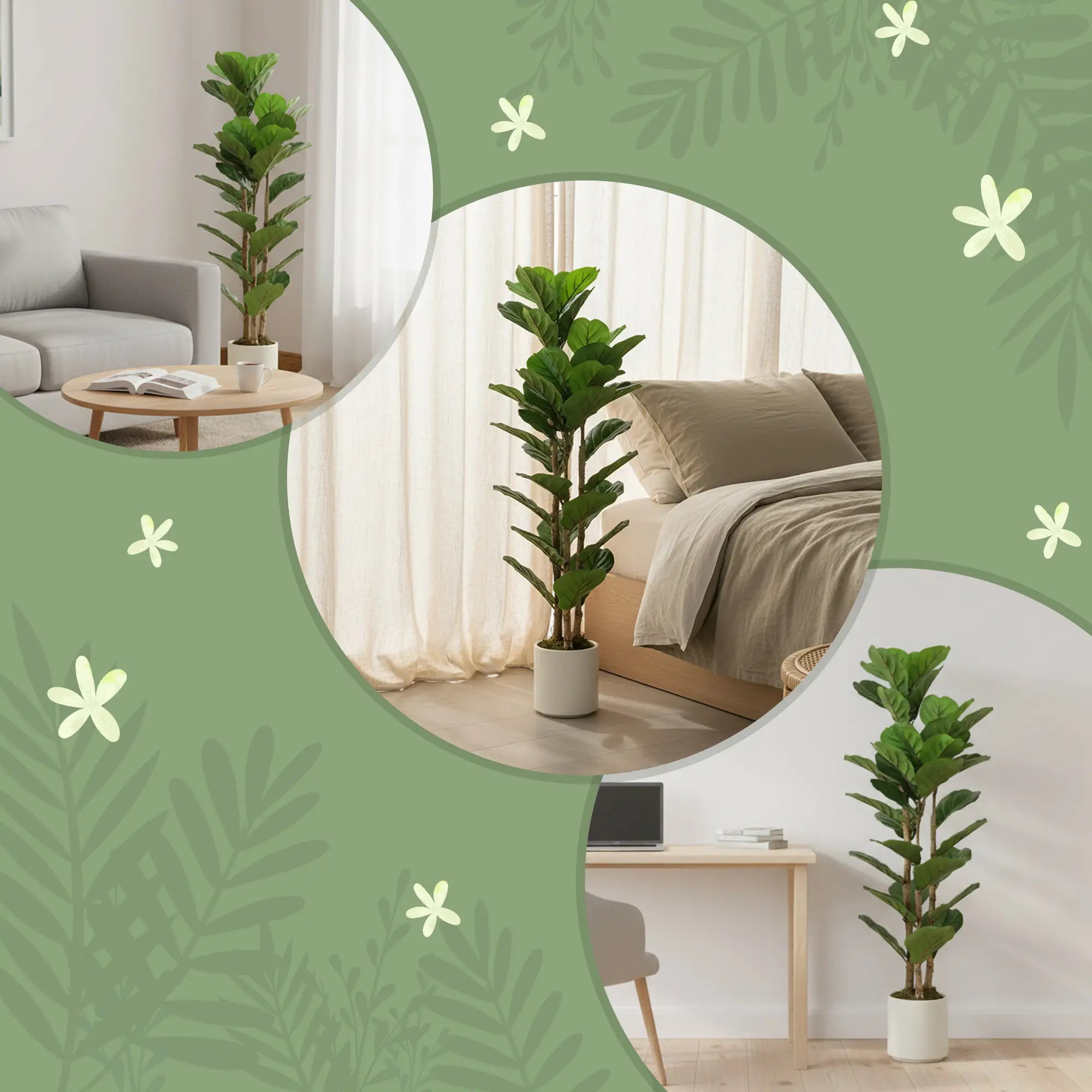 4FT Artificial Fiddle Leaf Fig Tree, Solid Wood Trunk, Green Artificial Trees at Gallery Canada