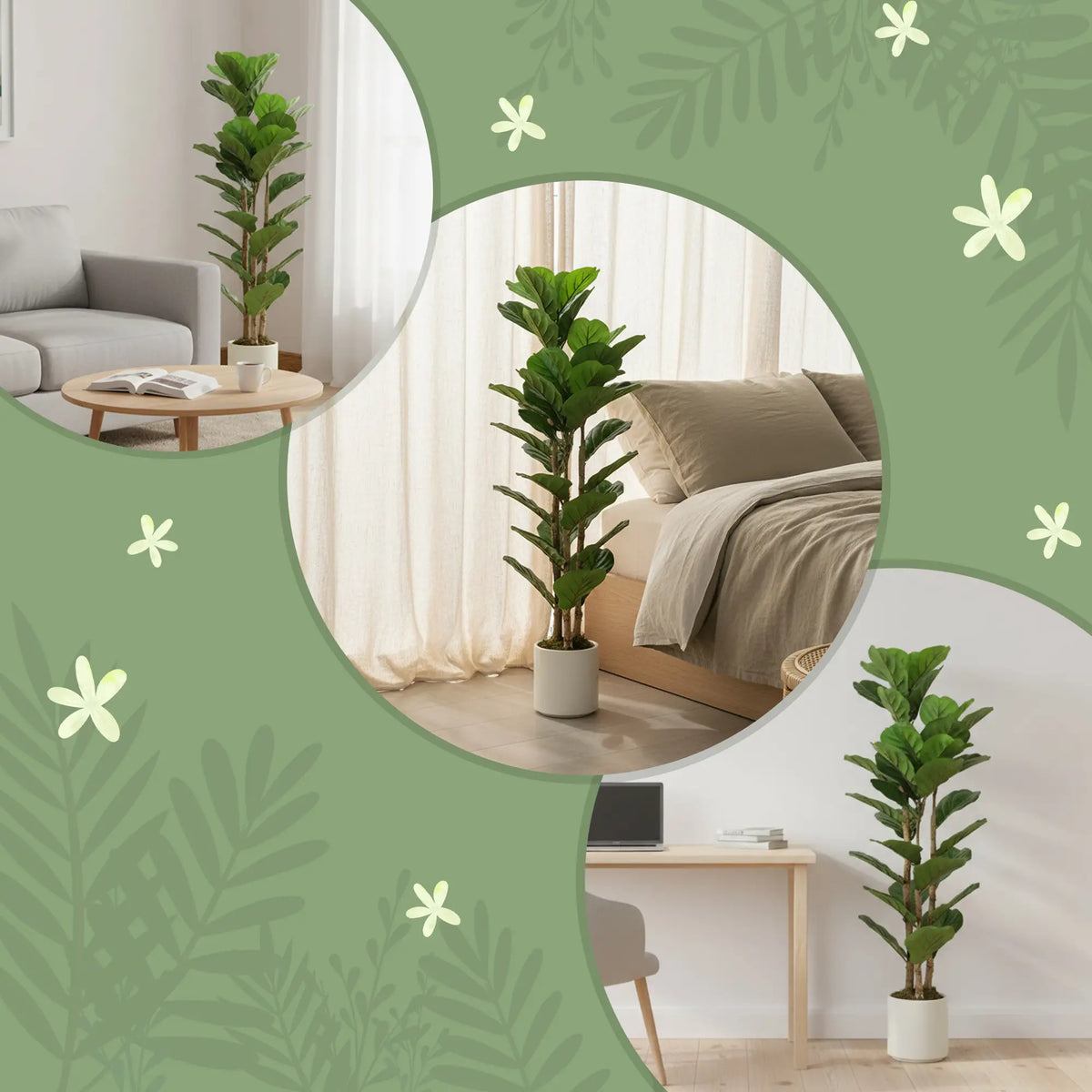 4FT Artificial Fiddle Leaf Fig Tree, Solid Wood Trunk, Green Artificial Trees at Gallery Canada