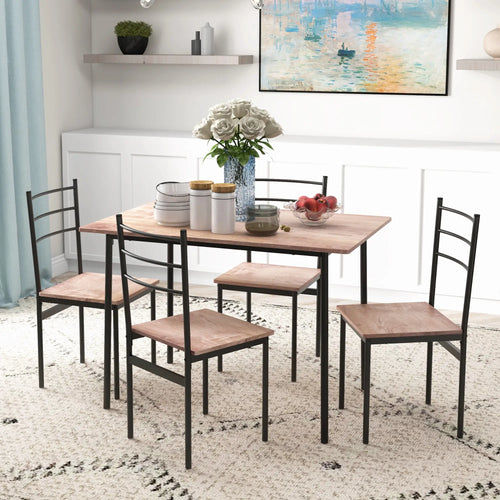 5 Piece Dining Table Set for 4, Space Saving Kitchen Table and 4 Chairs, Rectangle, Steel Frame for Dining Room
