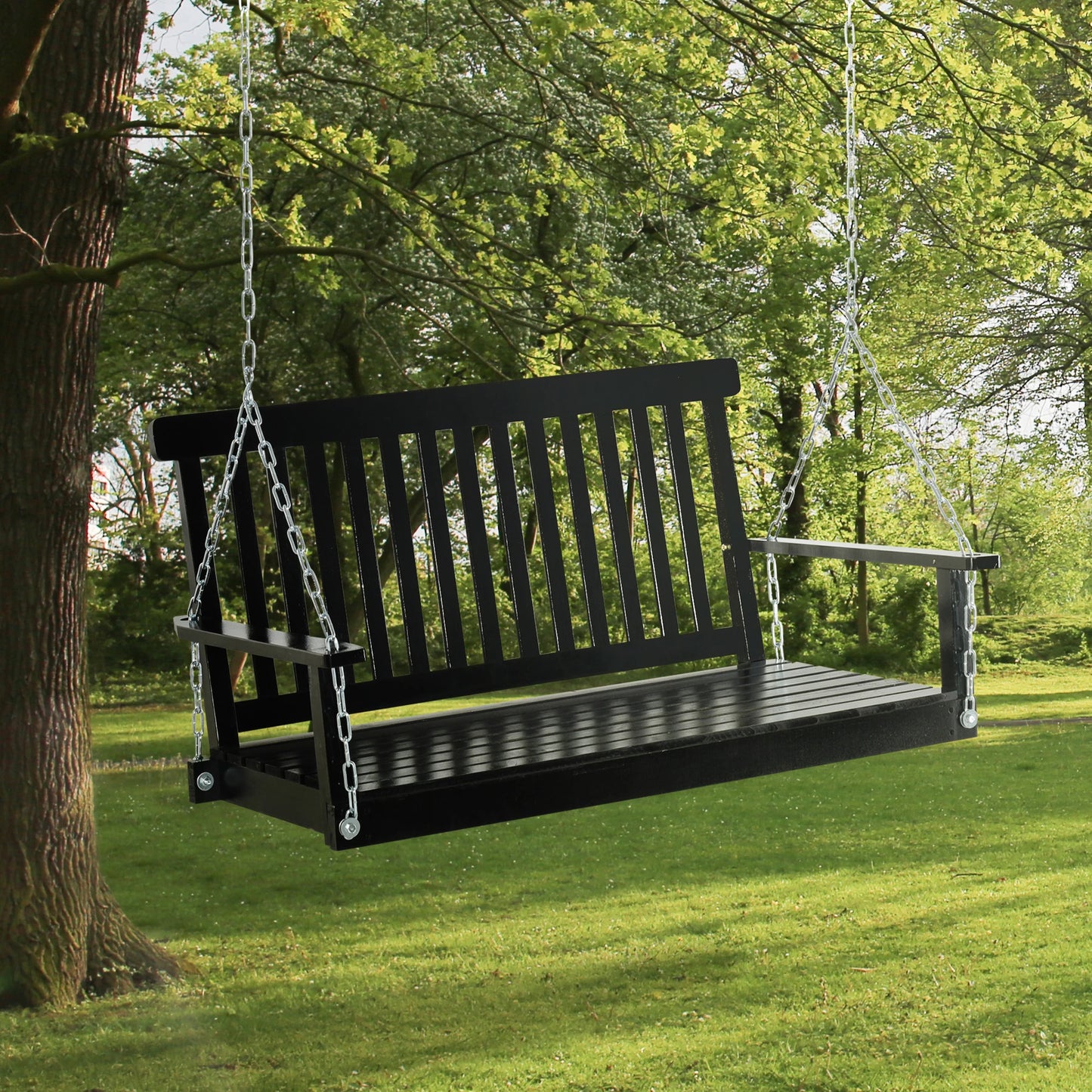 2-Seater Patio Swing Chair, Fir Wooden Porch Swing, Outdoor Garden, Black Hanging Porch Swings at Gallery Canada