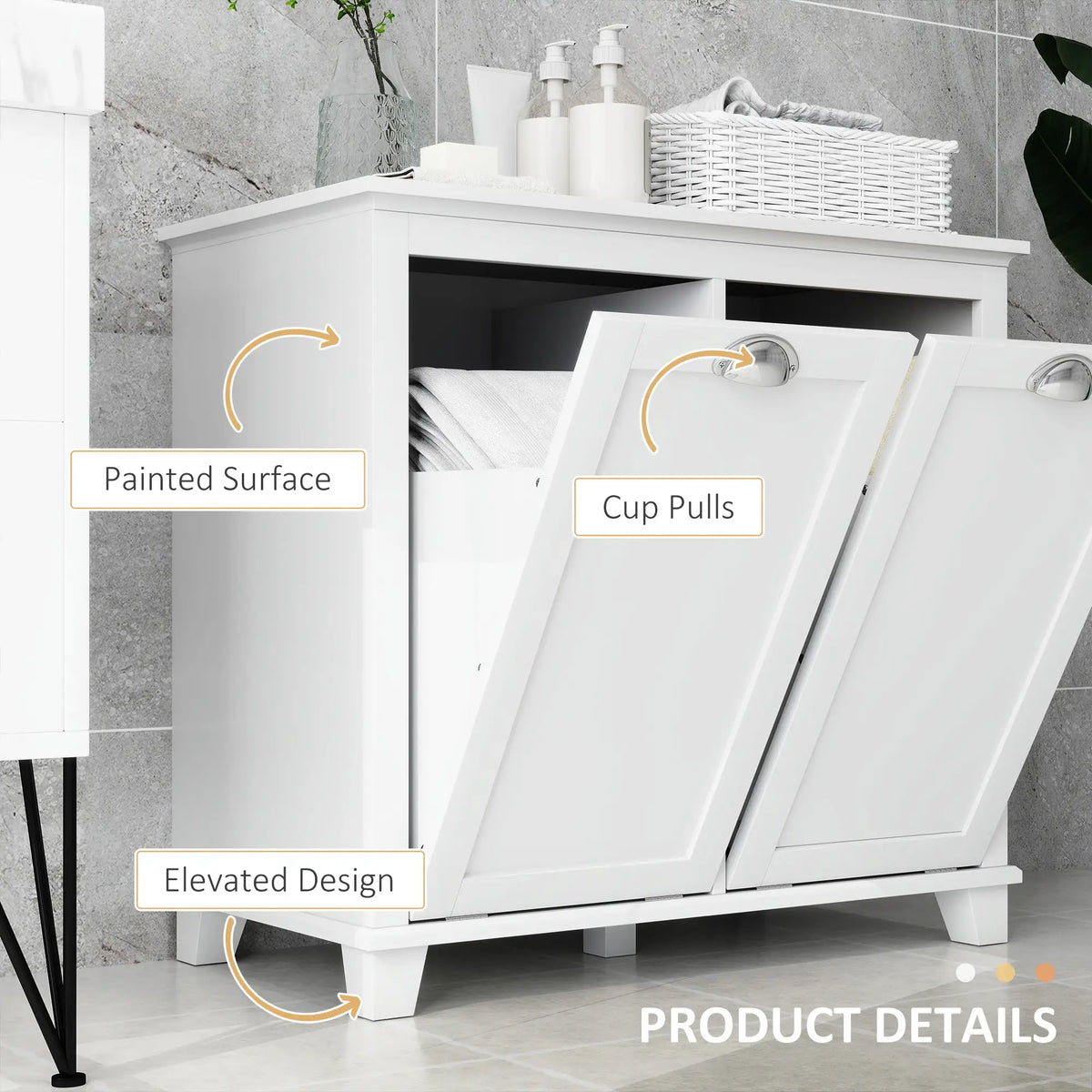 Tilt-Out Laundry Cabinet, Bathroom Organizer, 2-Compartment Hamper, White Bathroom Cabinets at Gallery Canada