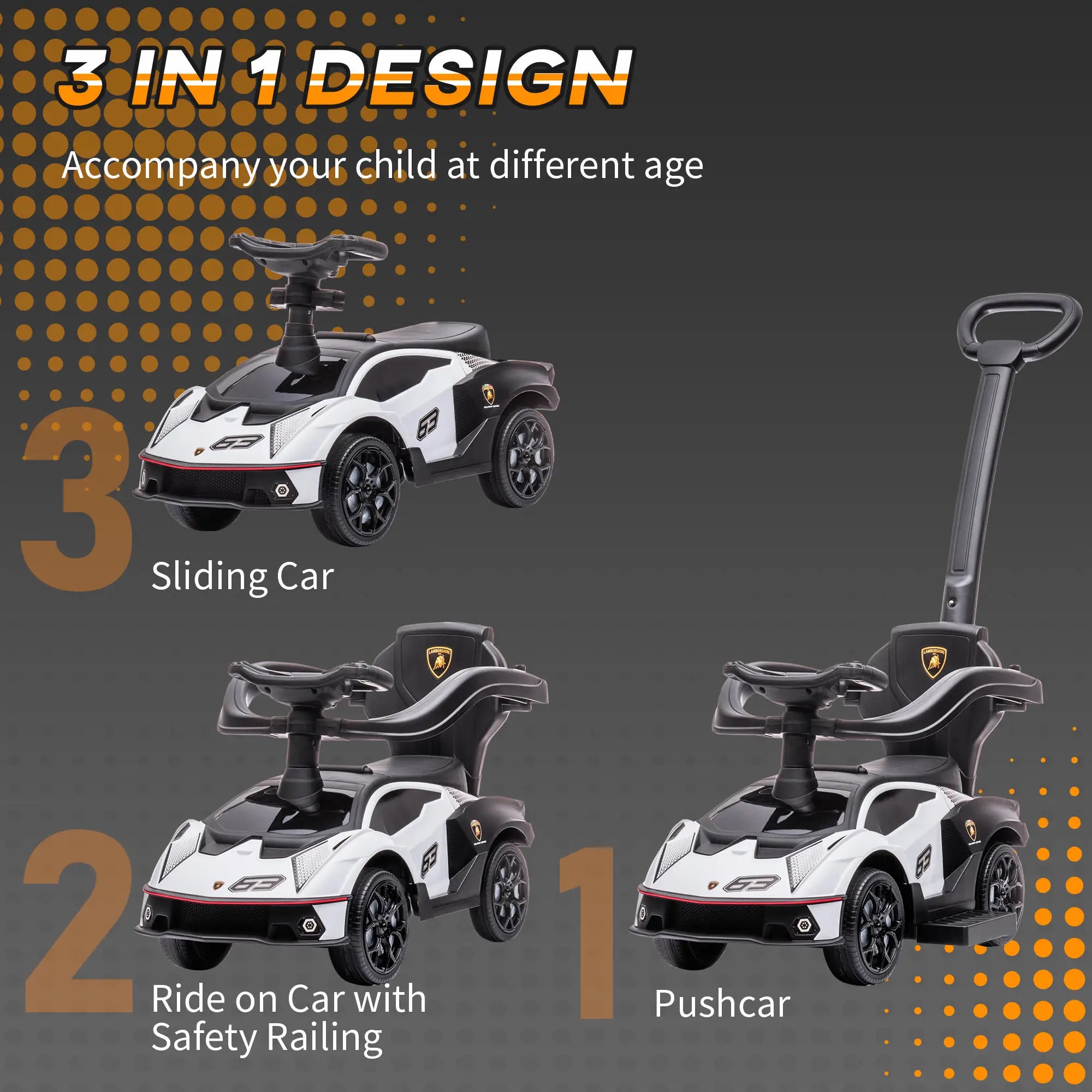 3 in 1 Ride on Push Car for Toddlers, Safety Footrest Horn, White Push Cars for Toddlers at Gallery Canada