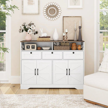 Sideboard, Buffet Cabinet with 4 Barn Doors, 3 Drawers, White Storage Cabinets at Gallery Canada