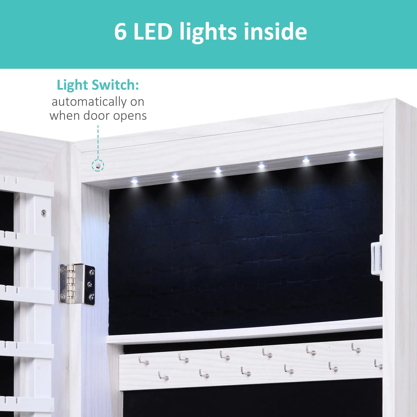 Mirror Jewelry Cabinet with LED Lights, 2 Keys, Wood Grain Grey, Grey Jewelry Armoire & Jewellery Mirror Cabinets at Gallery Canada