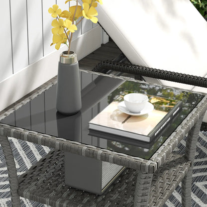 20" Patio Wicker Coffee Table, Outdoor PE Rattan Two-tier Side Table, Mixed Grey, Grey Patio Side Tables at Gallery Canada