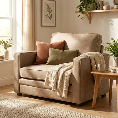 Velvet Fabric Armchair, Wide Seat, Spring Cushion, Solid Wood Legs, Brown