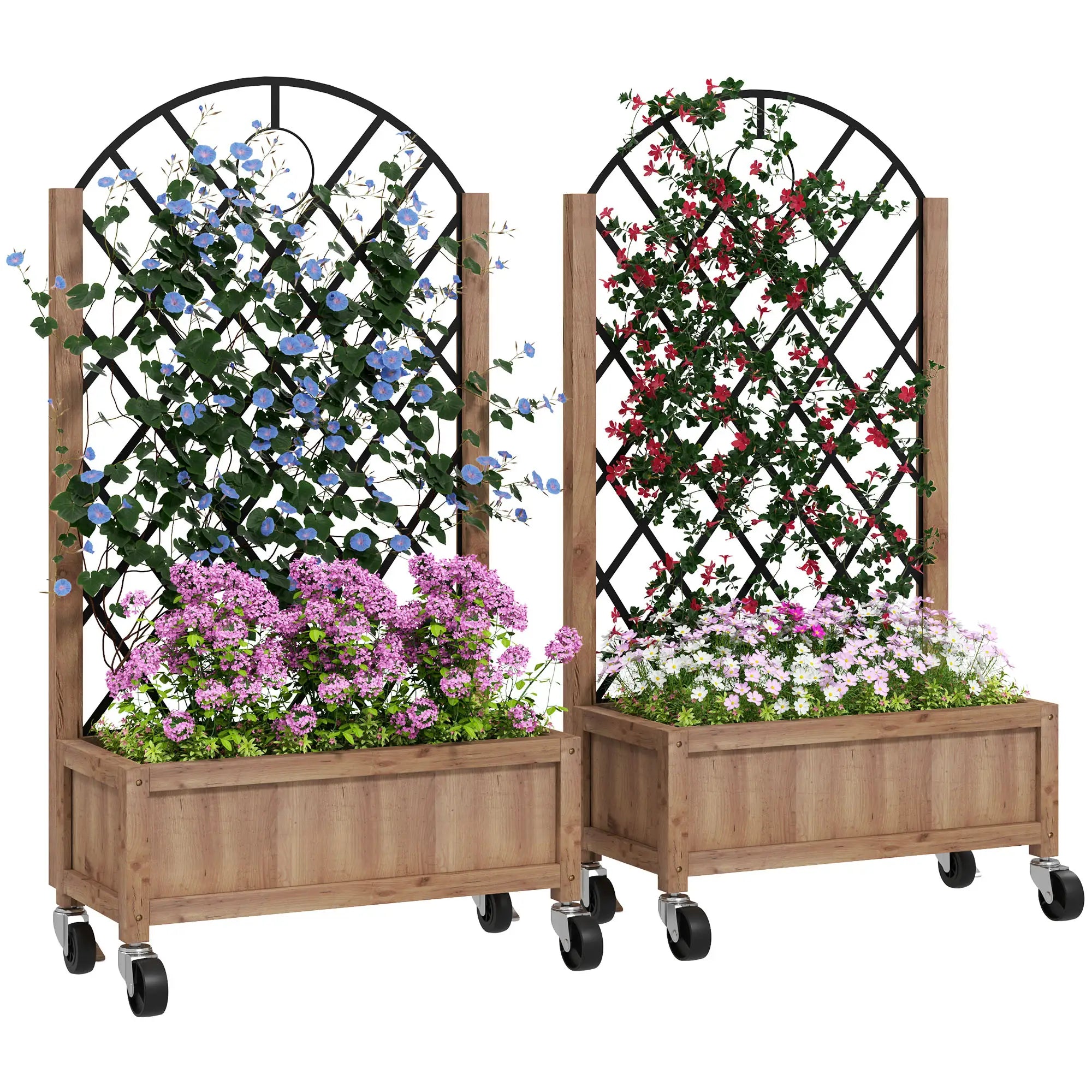 Raised Garden Bed With Metal Trellis, Elevated Planter Box With Wheels, 20.5