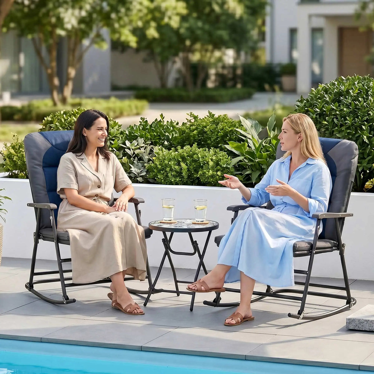 3pc Patio Rocking Chair Set, Padded, Blue Outdoor Rocking Chairs at Gallery Canada