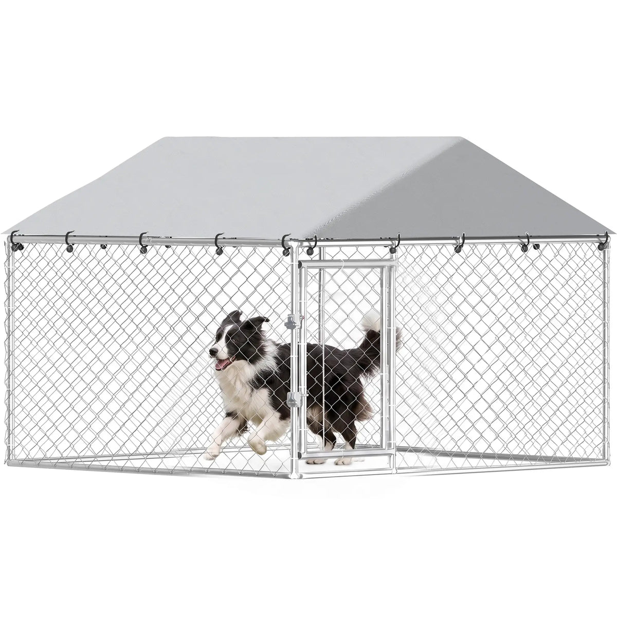 6.6' x 6.6' x 4.9' Outdoor Dog Kennel Galvanized Steel, Silver Dog Kennels at Gallery Canada