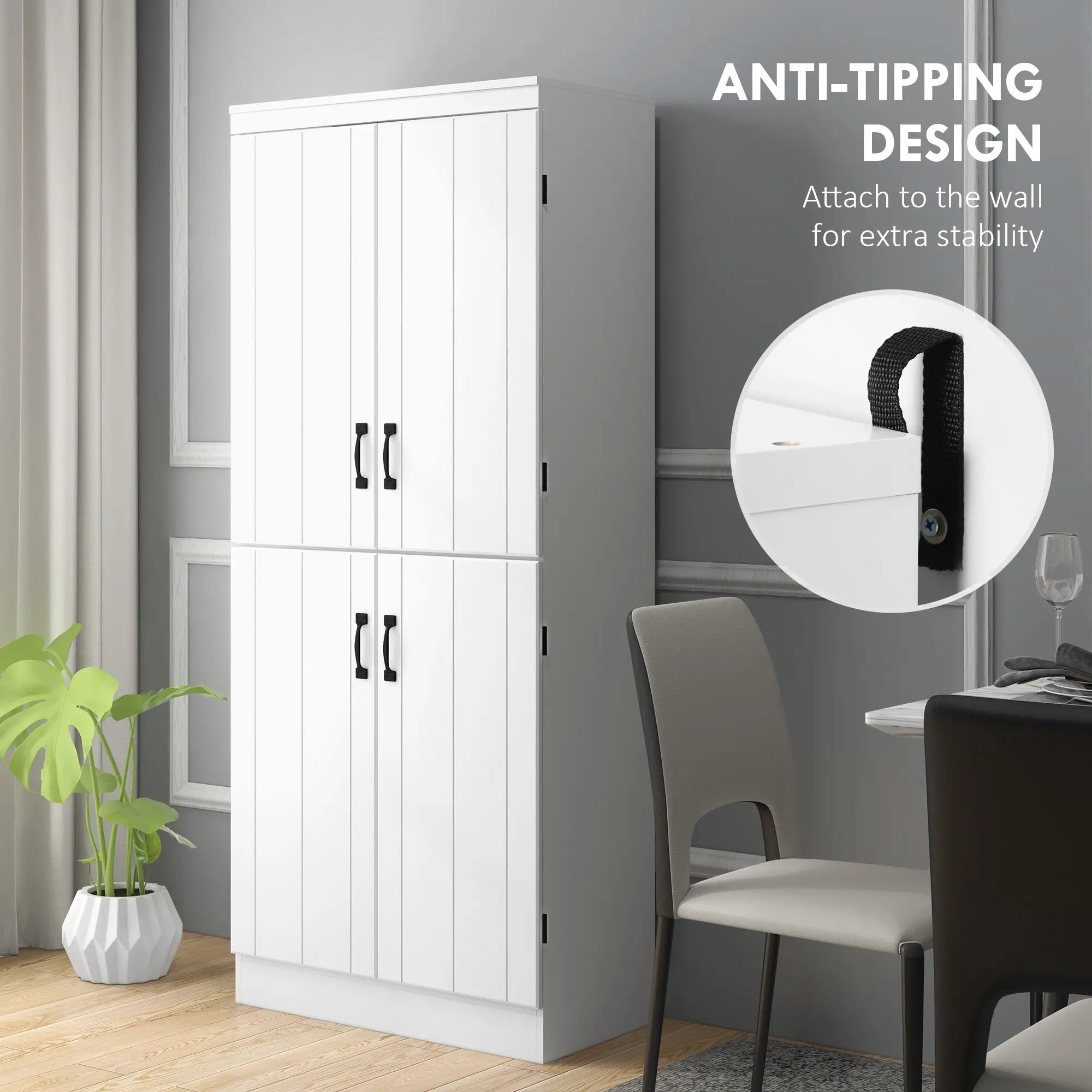 4-Door Storage Cabinet, Freestanding Pantry with Adjustable Shelves, 70