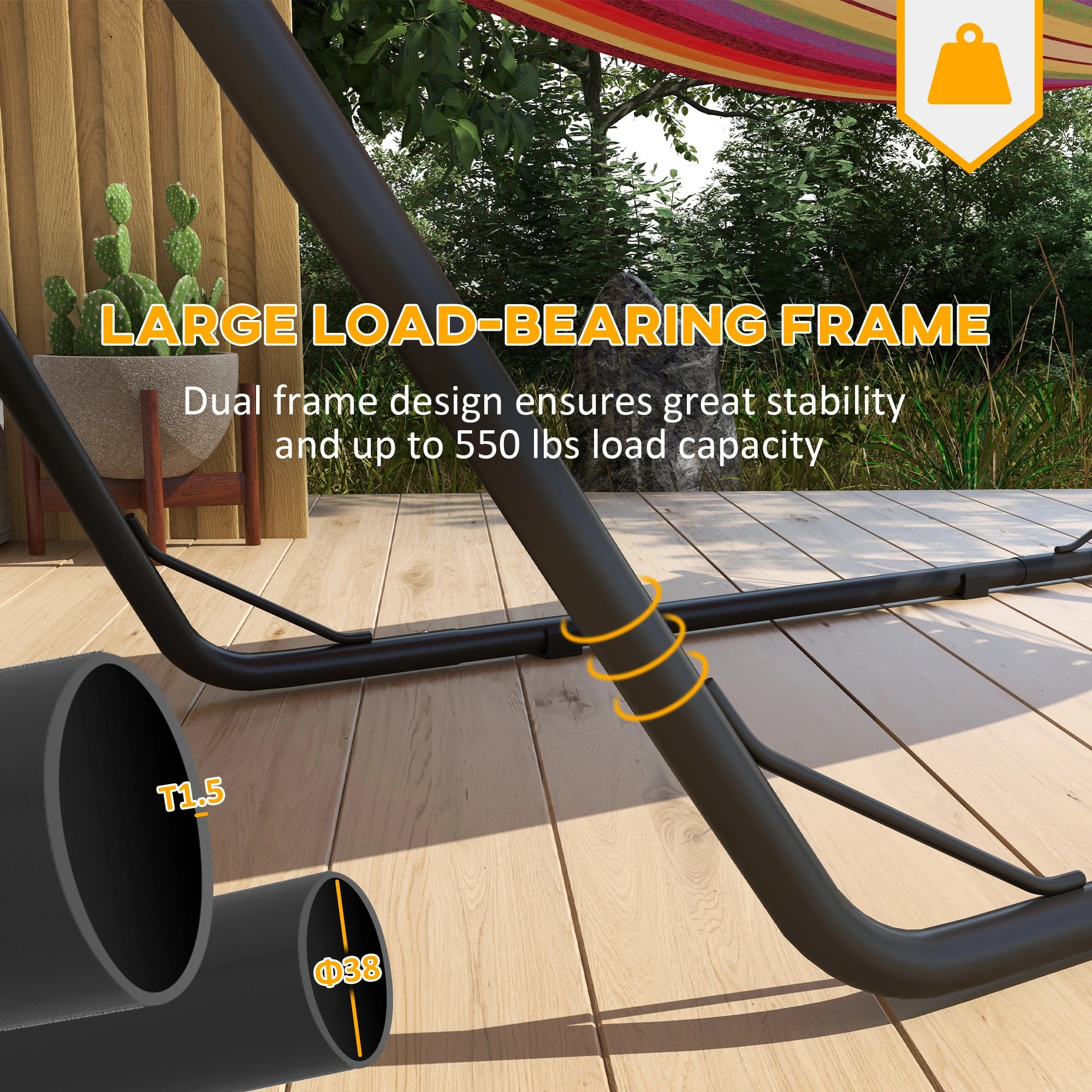 10.3Ft Adjustable Hammock Stand, Fits 9-14Ft, 450Lbs, Black Hammock Stands at Gallery Canada