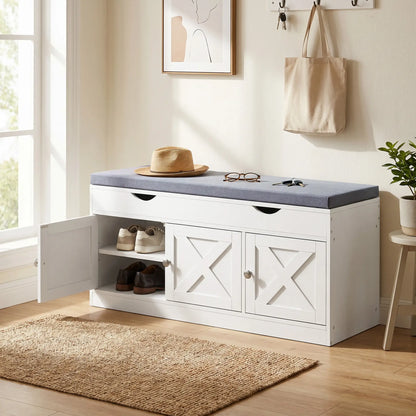 3-Door Shoe Bench with Cushion, Adjustable Shelves, White Shoe Storage Cabinets & Racks at Gallery Canada