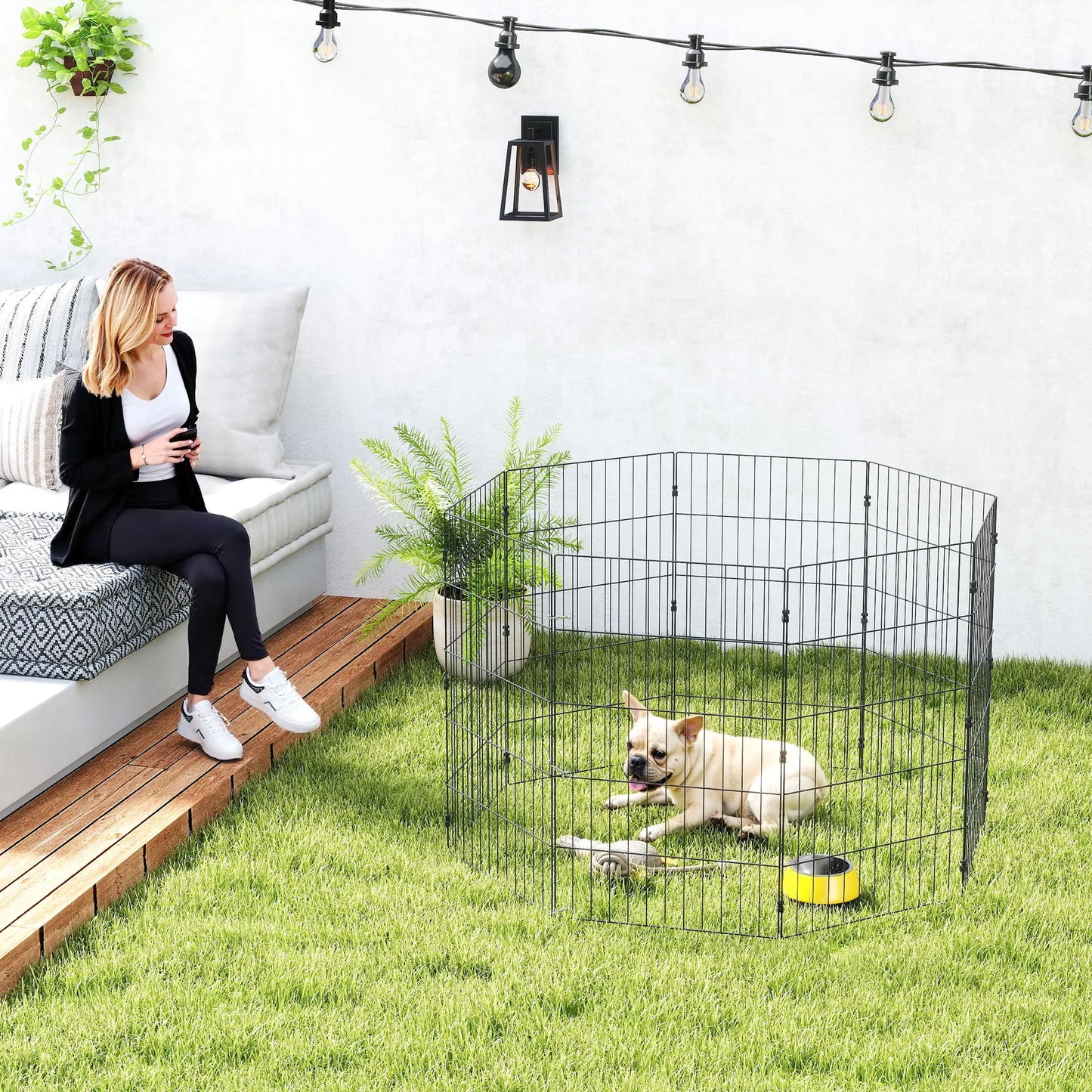 Foldable Metal Dog Playpen, Expandable Pet Fence, 20" x 32", 8 Panels, Black Dog PlayPens at Gallery Canada